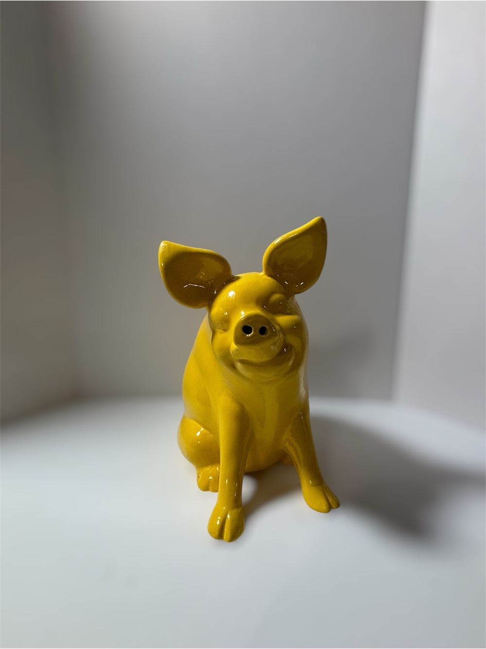 Rare Vintage Glossy Canary Yellow Sculptural Ceramic Pig Figurine
